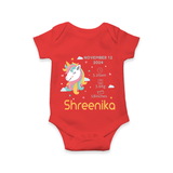 "First Moments - Customized Romper With Baby Name, Weight, And Birth Details" - RED - 0 - 3 Months Old (Chest 16")