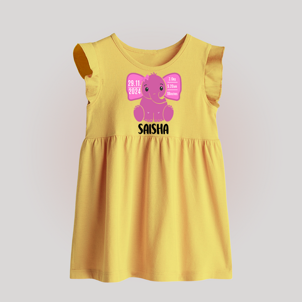 My First Birthday Stats Baby Frock | Custom Baby Frock with Birth Details - PASTEL YELLOW - 0 - 3 Months Old (Chest 17")