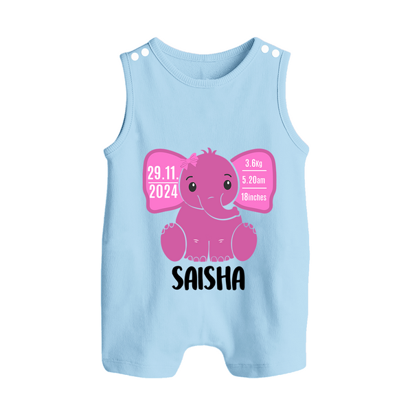 My First Birthday Stats Romper Suit/Sleeveless Romper | Custom Romper Suit/Sleeveless Romper with Birth Details - BABY BLUE - 0 - 5 Months Old (Chest 18")