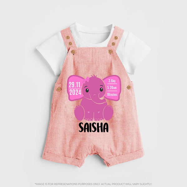 My First Birthday Stats Dungaree Set | Custom Dungaree Set with Birth Details - PEACH - 0 - 5 Months Old (Chest 18")