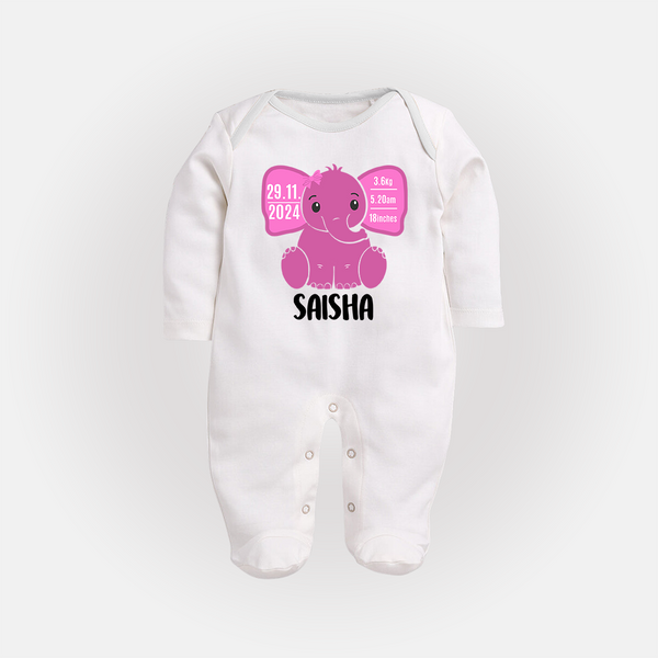 My First Birthday Stats Sleep Suit/Full sleeve body suit | Custom Sleep Suit/Full sleeve body suit with Birth Details - WHITE - New Born (Chest 7.5")