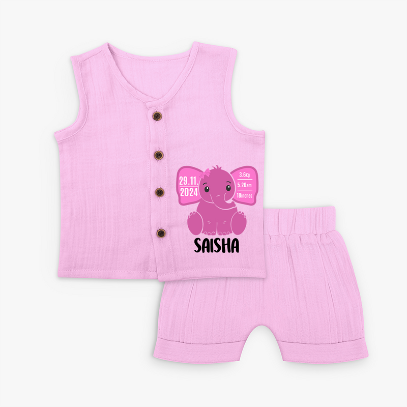 My First Birthday Stats Jabla Set | Custom Jabla Set with Birth Details - BABY PINK - 0 - 3 Months Old (Chest 9.8")