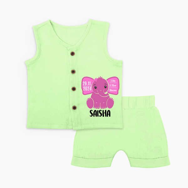 My First Birthday Stats Jabla Set | Custom Jabla Set with Birth Details - PASTEL GREEN - 0 - 3 Months Old (Chest 9.8")