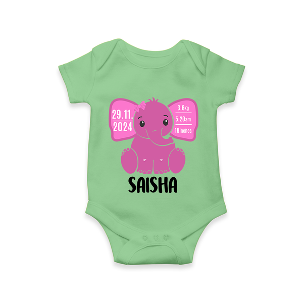 My First Birthday Stats Romper | Custom Romper with Birth Details - GREEN - New Born (Chest 14")
