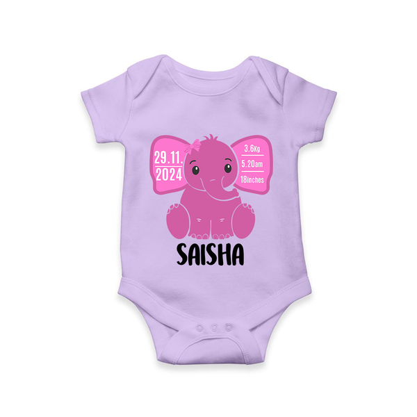 My First Birthday Stats Romper | Custom Romper with Birth Details - LILAC - New Born (Chest 14")