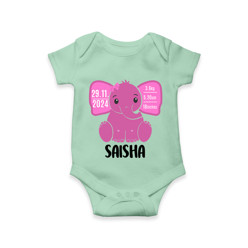 My First Birthday Stats Romper | Custom Romper with Birth Details - MINT GREEN - New Born (Chest 14")