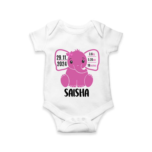 "Celebrating Birth - Customized Romper With Baby Name, Weight, And Birth Details" - WHITE - 0 - 3 Months Old (Chest 16")