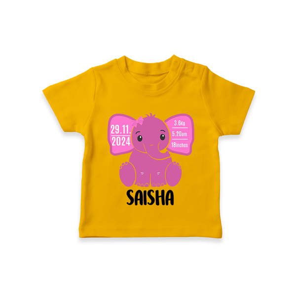 My First Birthday Stats T-shirt | Custom T-shirt with Birth Details - CHROME YELLOW - 0-5 Months Old (Chest 17")