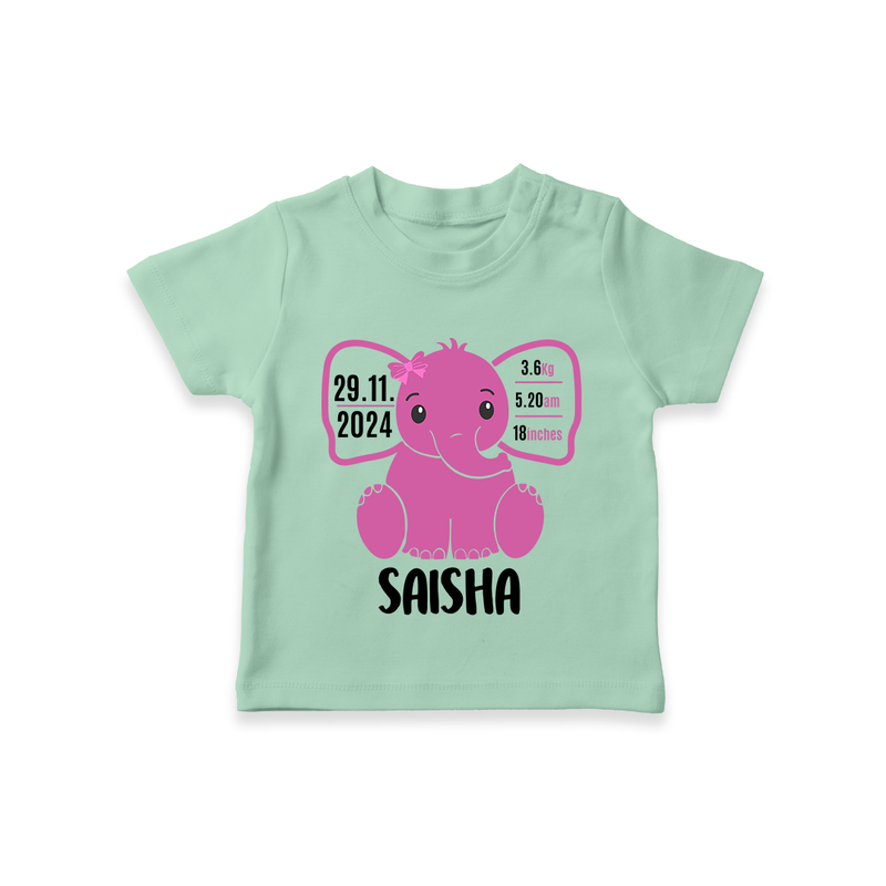 "Celebrating Birth - Customized T-shirt With Baby Name, Weight, And Birth Details" - MINT GREEN - 0-5 Months Old (Chest 17")