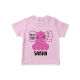 "Celebrating Birth - Customized T-shirt With Baby Name, Weight, And Birth Details" - PINK - 0-5 Months Old (Chest 17")