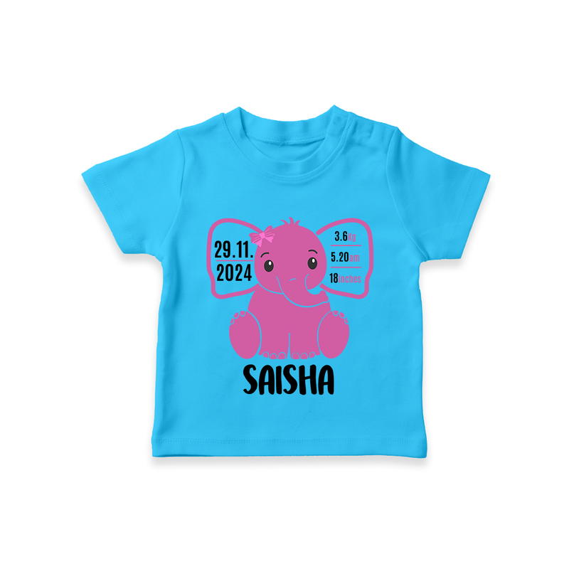 "Celebrating Birth - Customized T-shirt With Baby Name, Weight, And Birth Details" - SKY BLUE - 0-5 Months Old (Chest 17")