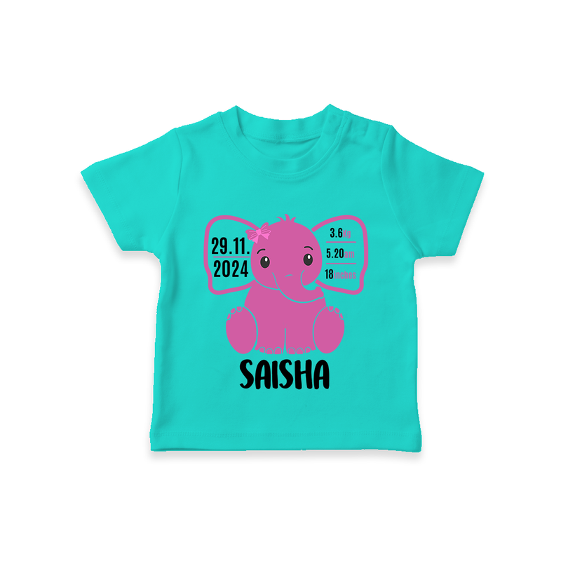 "Celebrating Birth - Customized T-shirt With Baby Name, Weight, And Birth Details" - TEAL - 0-5 Months Old (Chest 17")