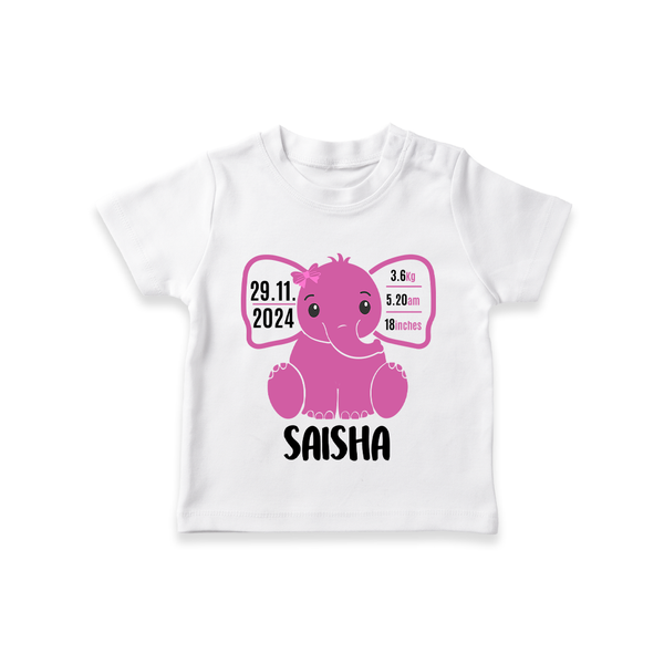 "Celebrating Birth - Customized T-shirt With Baby Name, Weight, And Birth Details" - WHITE - 0-5 Months Old (Chest 17")