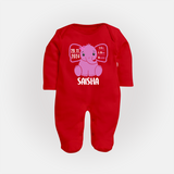 Celebrate Your Baby's Arrival | Custom Sleep Suit/ Full Sleeve Bodysuit Printed with Birth Information - RED - New Born (Chest 7.5")