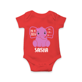 "Celebrating Birth - Customized Romper With Baby Name, Weight, And Birth Details" - RED - 0 - 3 Months Old (Chest 16")