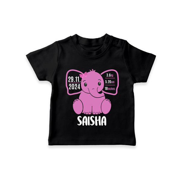 "Celebrating Birth - Customized T-shirt With Baby Name, Weight, And Birth Details" - BLACK - 0-5 Months Old (Chest 17")