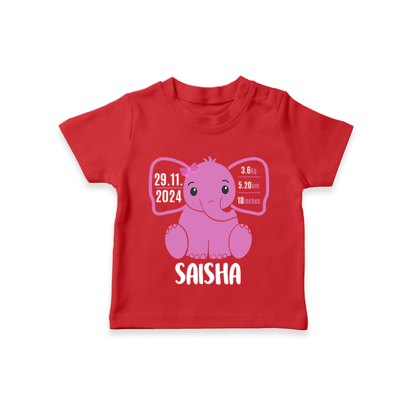 "Celebrating Birth - Customized T-shirt With Baby Name, Weight, And Birth Details" - RED - 0-5 Months Old (Chest 17")