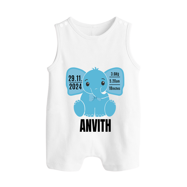 Custom Birthday Stat Romper Suit/Sleeveless Romper for Baby | Personalized Romper Suit/Sleeveless Romper with Birth Date, Time, and Weight - WHITE - 0 - 5 Months Old (Chest 18")