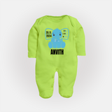 Personalized Infant Sleep Suit/ Full Sleeve Bodysuit | Comfy Keepsake with Baby's Birth Details - LIME GREEN - New Born (Chest 7.5")