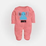 Personalized Infant Sleep Suit/ Full Sleeve Bodysuit | Comfy Keepsake with Baby's Birth Details - PEACH - New Born (Chest 7.5")