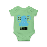 "Precious Arrival - Customized Romper With Baby Name, Weight, And Birth Details" - GREEN - 0 - 3 Months Old (Chest 16")