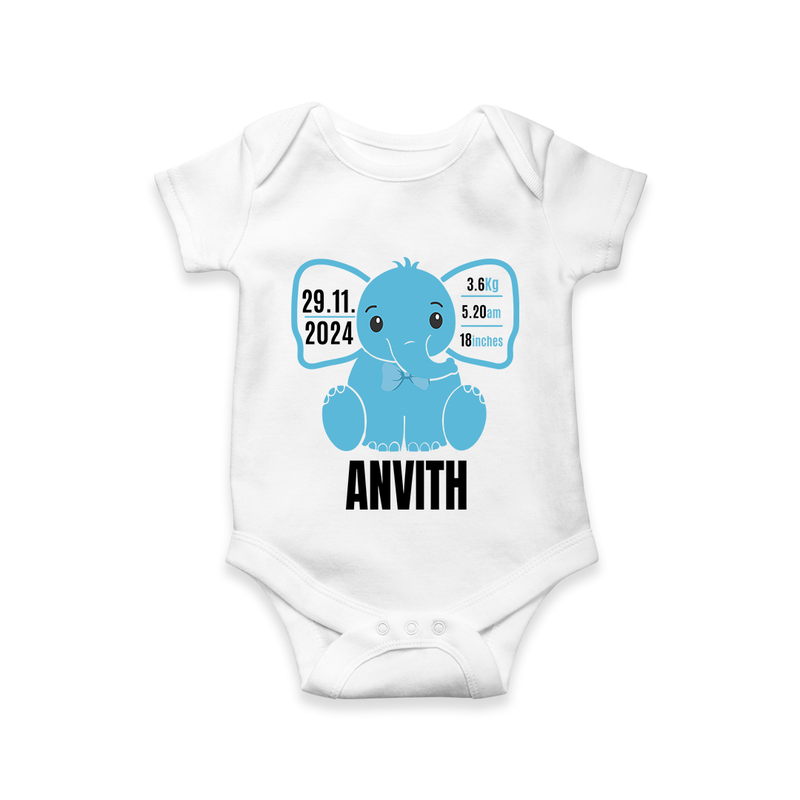 "Precious Arrival - Customized Romper With Baby Name, Weight, And Birth Details" - WHITE - 0 - 3 Months Old (Chest 16")