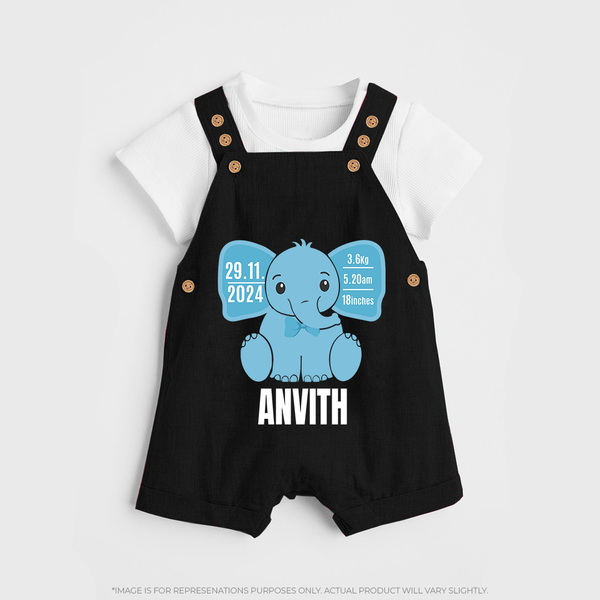 Custom Birthday Stat Dungaree Set for Baby | Personalized Dungaree Set with Birth Date, Time, and Weight - BLACK - 0 - 5 Months Old (Chest 18")