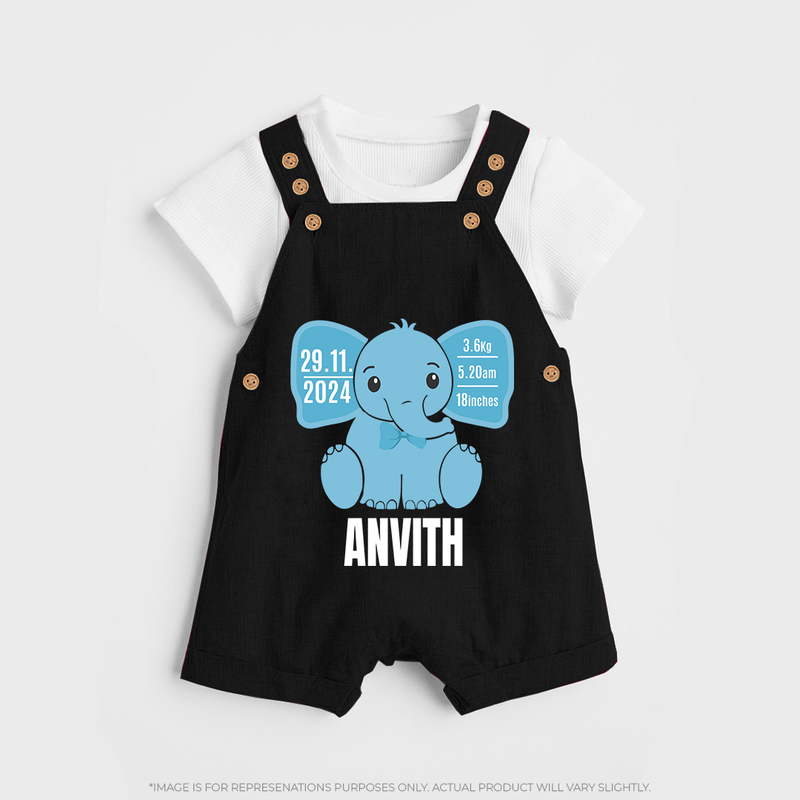 Custom Birthday Stat Dungaree Set for Baby | Personalized Dungaree Set with Birth Date, Time, and Weight - BLACK - 0 - 5 Months Old (Chest 18")