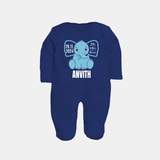 Personalized Infant Sleep Suit/ Full Sleeve Bodysuit | Comfy Keepsake with Baby's Birth Details - NAVY BLUE - New Born (Chest 7.5")