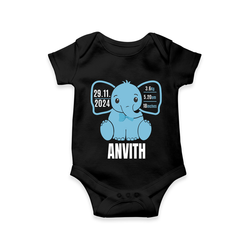 "Precious Arrival - Customized Romper With Baby Name, Weight, And Birth Details" - BLACK - 0 - 3 Months Old (Chest 16")