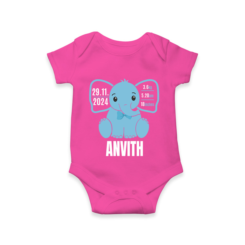 "Precious Arrival - Customized Romper With Baby Name, Weight, And Birth Details" - HOT PINK - 0 - 3 Months Old (Chest 16")