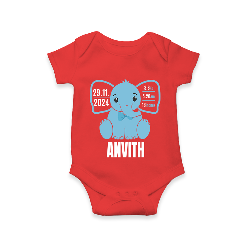 "Precious Arrival - Customized Romper With Baby Name, Weight, And Birth Details" - RED - 0 - 3 Months Old (Chest 16")