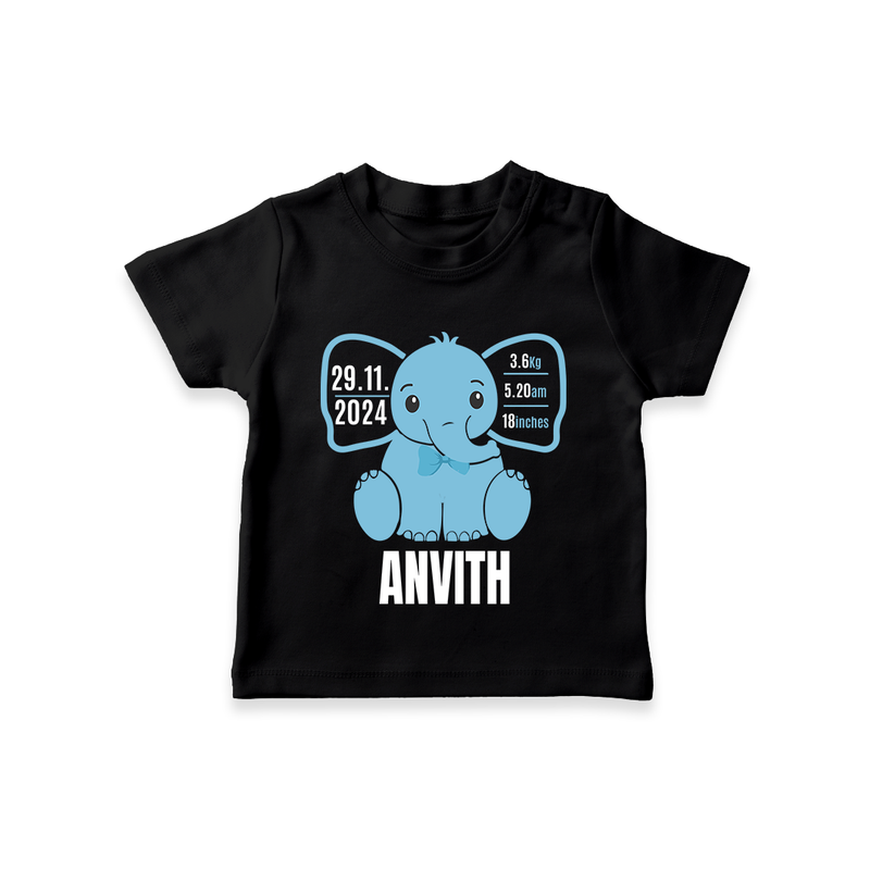 "Precious Arrival - Customized T-shirt With Baby Name, Weight, And Birth Details" - BLACK - 0-5 Months Old (Chest 17")