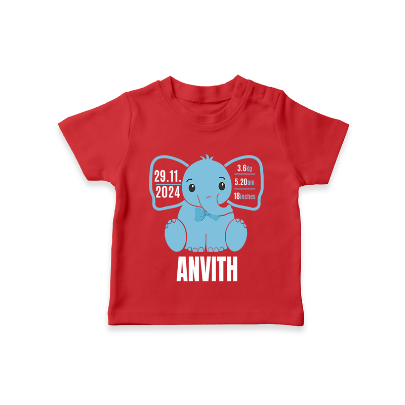 "Precious Arrival - Customized T-shirt With Baby Name, Weight, And Birth Details" - RED - 0-5 Months Old (Chest 17")