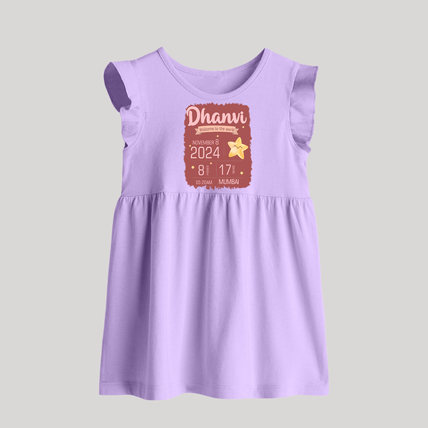 Personalized Birth Stats Baby Frock | Custom Baby Baby Frock with Name and Birth Information - LILAC - 0 - 3 Months Old (Chest 17")