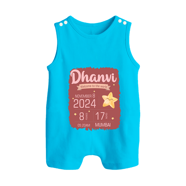 Personalized Birth Stats Romper Suit/Sleeveless Romper | Custom Baby Romper Suit/Sleeveless Romper with Name and Birth Information - SKY BLUE - 0 - 5 Months Old (Chest 18")