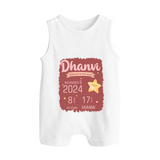 Personalized Birth Stats Romper Suit/Sleeveless Romper | Custom Baby Romper Suit/Sleeveless Romper with Name and Birth Information - WHITE - 0 - 5 Months Old (Chest 18")