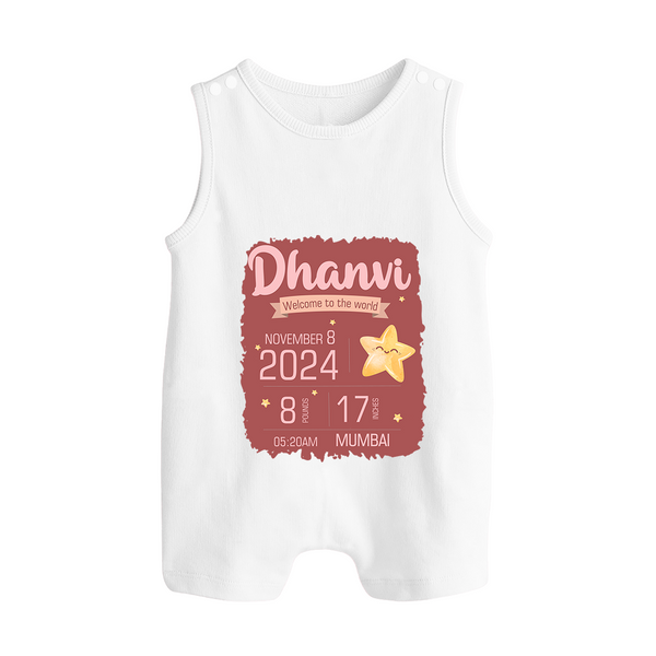Personalized Birth Stats Romper Suit/Sleeveless Romper | Custom Baby Romper Suit/Sleeveless Romper with Name and Birth Information - WHITE - 0 - 5 Months Old (Chest 18")