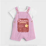 Personalized Birth Stats Dungaree Set | Custom Baby Dungaree Set with Name and Birth Information - BABY PINK - 0 - 5 Months Old (Chest 18")