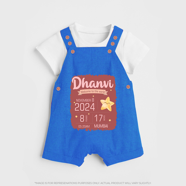 Personalized Birth Stats Dungaree Set | Custom Baby Dungaree Set with Name and Birth Information - COBALT BLUE - 0 - 5 Months Old (Chest 18")