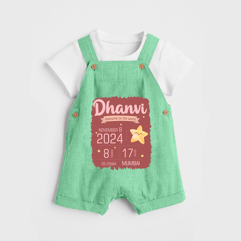 Personalized Birth Stats Dungaree Set | Custom Baby Dungaree Set with Name and Birth Information - GREEN - 0 - 5 Months Old (Chest 18")