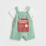 Personalized Birth Stats Dungaree Set | Custom Baby Dungaree Set with Name and Birth Information - MINT GREEN - 0 - 5 Months Old (Chest 18")