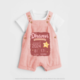 Personalized Birth Stats Dungaree Set | Custom Baby Dungaree Set with Name and Birth Information - PEACH - 0 - 5 Months Old (Chest 18")