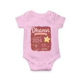 Personalized Birth Stats Romper | Custom Baby Romper with Name and Birth Information - BABY PINK - New Born (Chest 14")