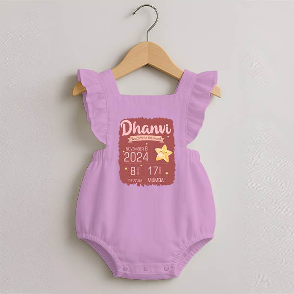 Personalized Birth Stats Romper Frock | Custom Baby Romper Frock with Name and Birth Information - BABY PINK - 0 - 3 Months Old (Chest 19")