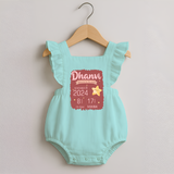 Personalized Birth Stats Romper Frock | Custom Baby Romper Frock with Name and Birth Information - MINT GREEN - 0 - 3 Months Old (Chest 19")