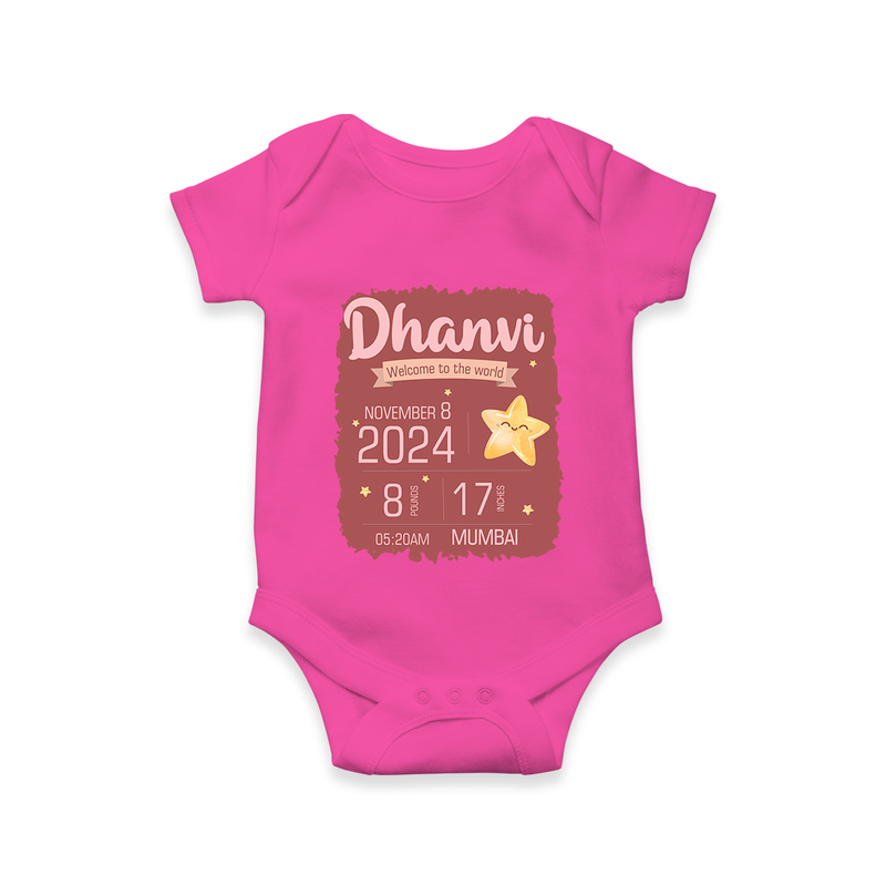Personalized Birth Stats Romper | Custom Baby Romper with Name and Birth Information - HOT PINK - New Born (Chest 14")