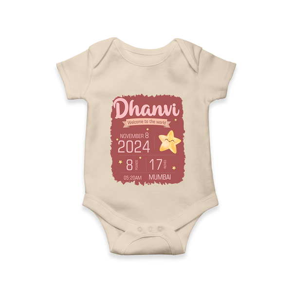 Personalized Birth Stats Romper | Custom Baby Romper with Name and Birth Information - IVORY - New Born (Chest 14")
