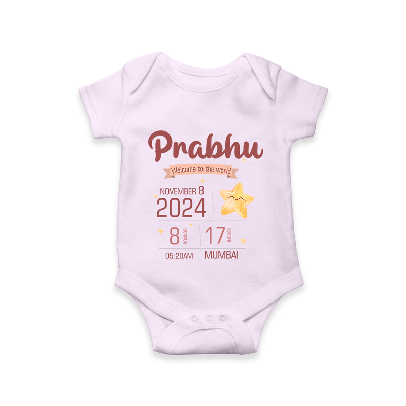 "Welcome To The World - Customized Romper With Baby Name, Weight, And Birth Details" - LILAC - 0 - 3 Months Old (Chest 16")