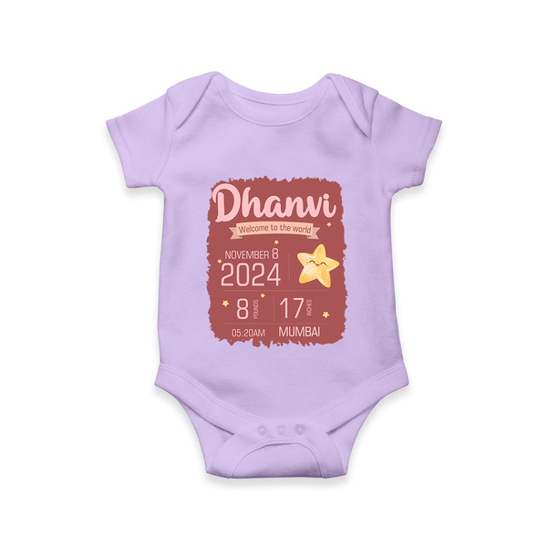 Personalized Birth Stats Romper | Custom Baby Romper with Name and Birth Information - LILAC - New Born (Chest 14")